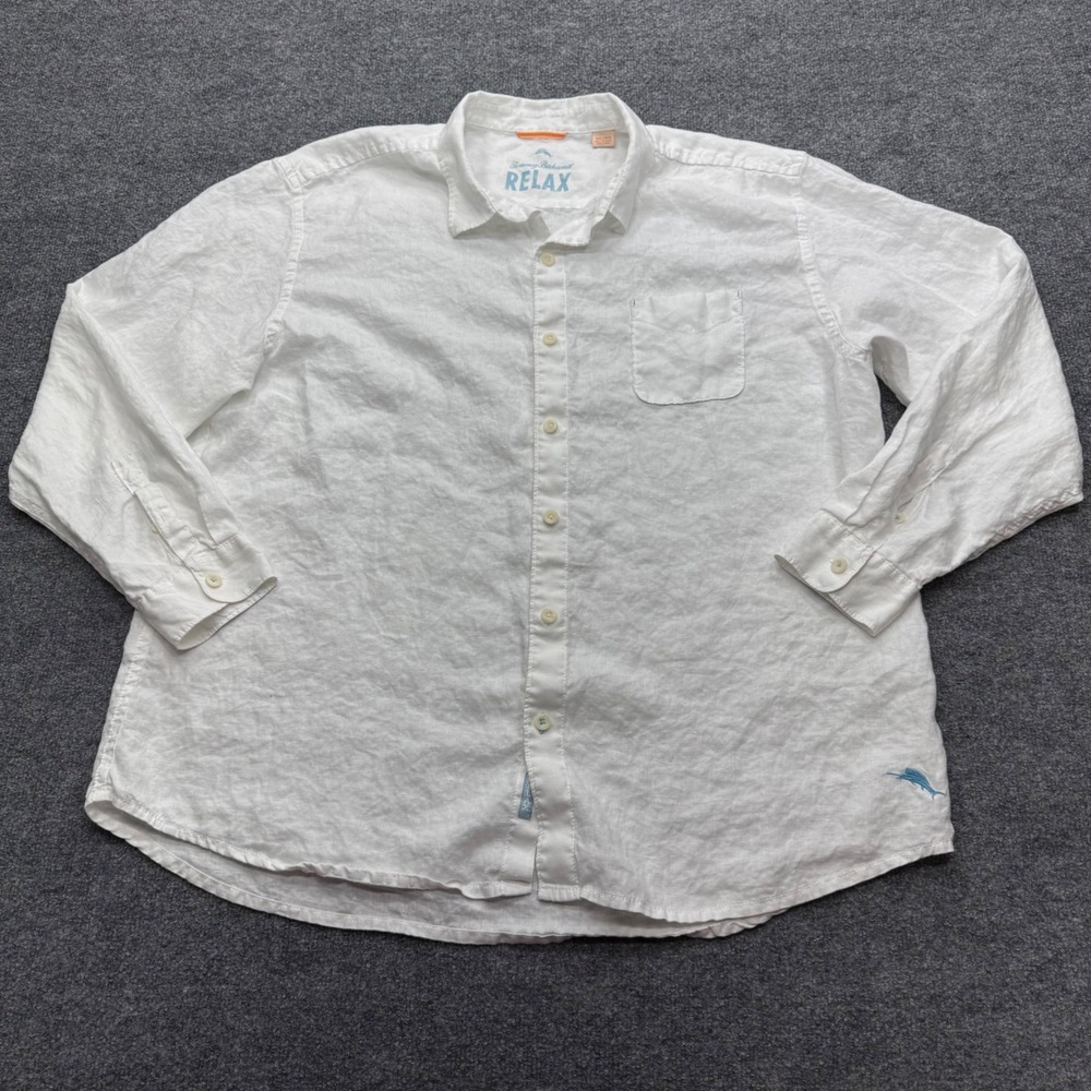 Tommy Bahama Relax Mens 3XL White 100% Linen Long Sleeve Button Front Shirt